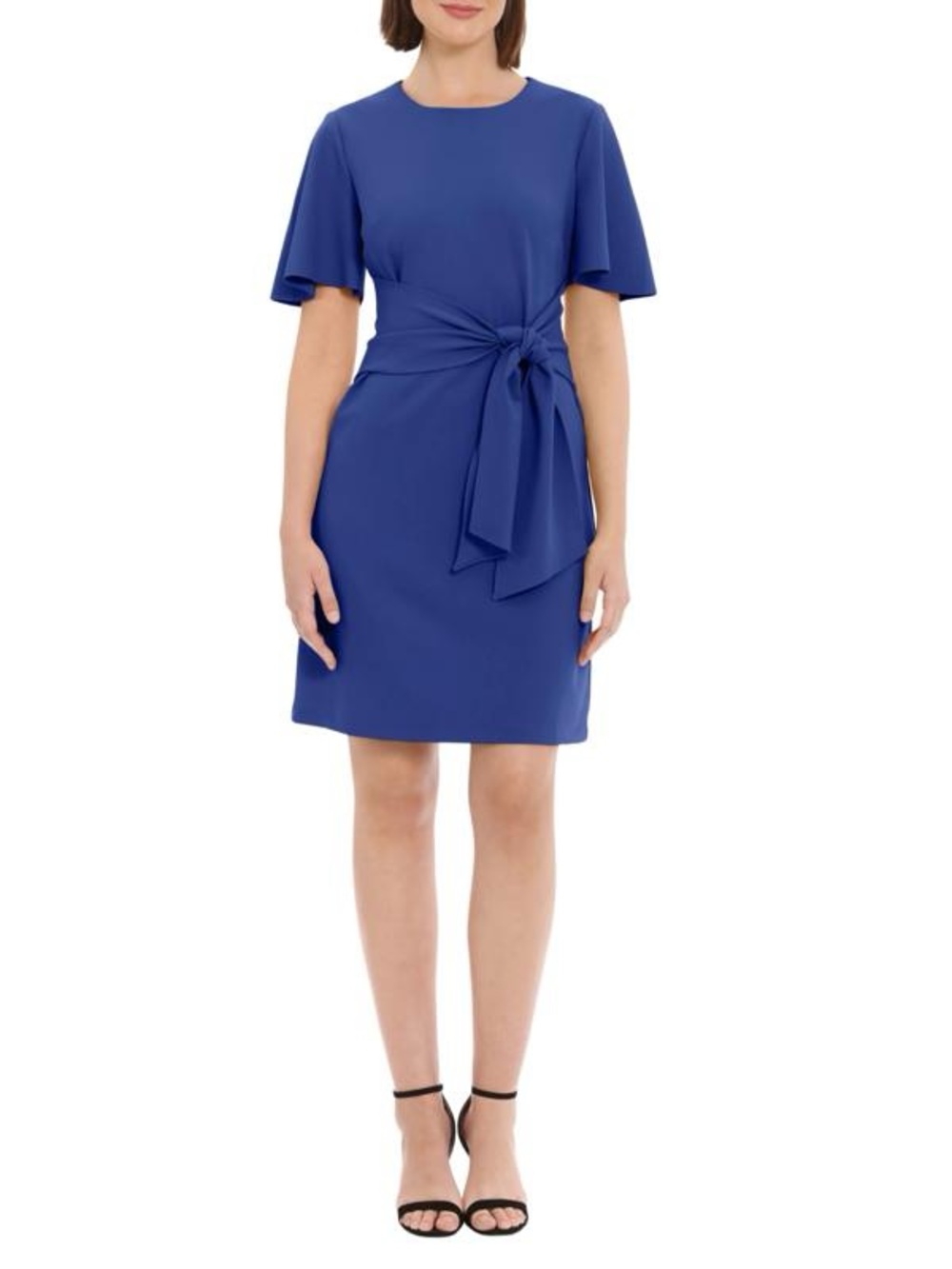 Donna Morgan Royal Blue Tie Waist Dress Size 16 Flutter Sleeve